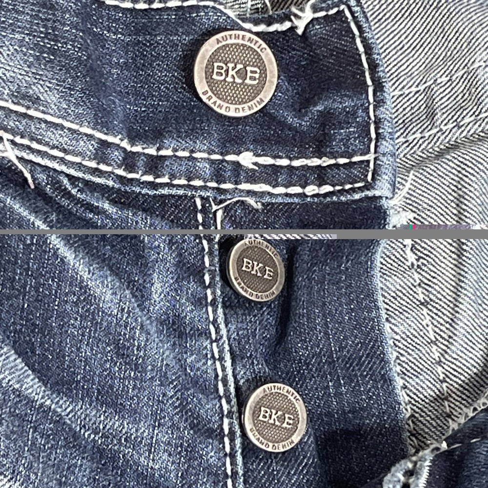 BKE Buckle Justin Mens 28x31 1/2 Distressed Straight Thick Stitch Jeans Jake EUC - Picture 12 of 16